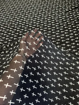 Black and White Cross Print Chiffon