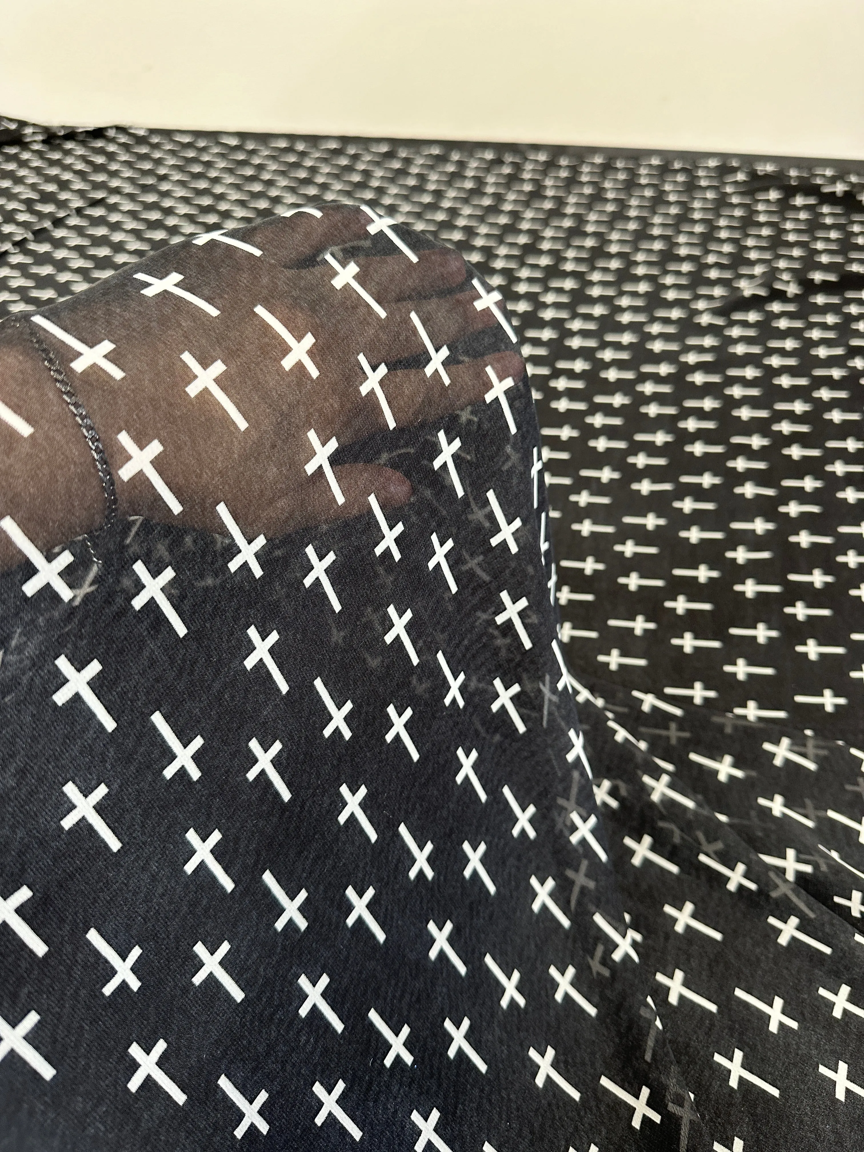 Black and White Cross Print Chiffon