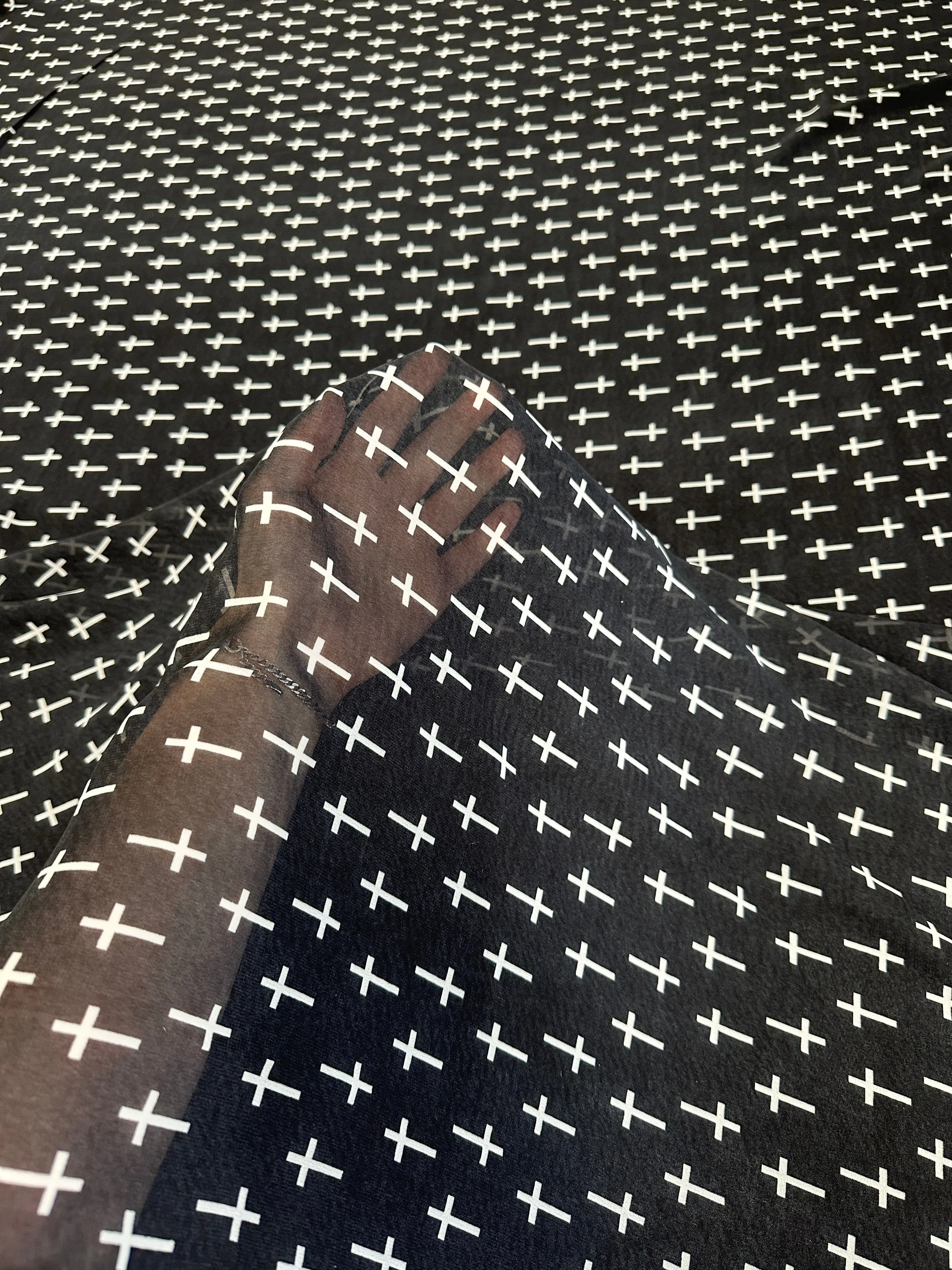 Black and White Cross Print Chiffon