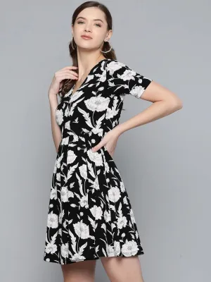 Black Floral Wrap Dress