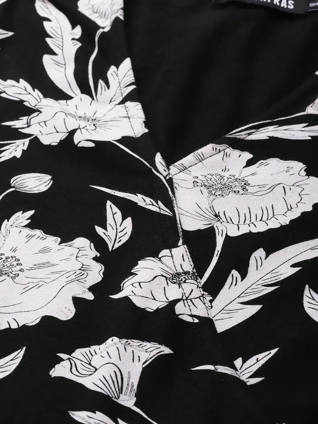 Black Floral Wrap Dress