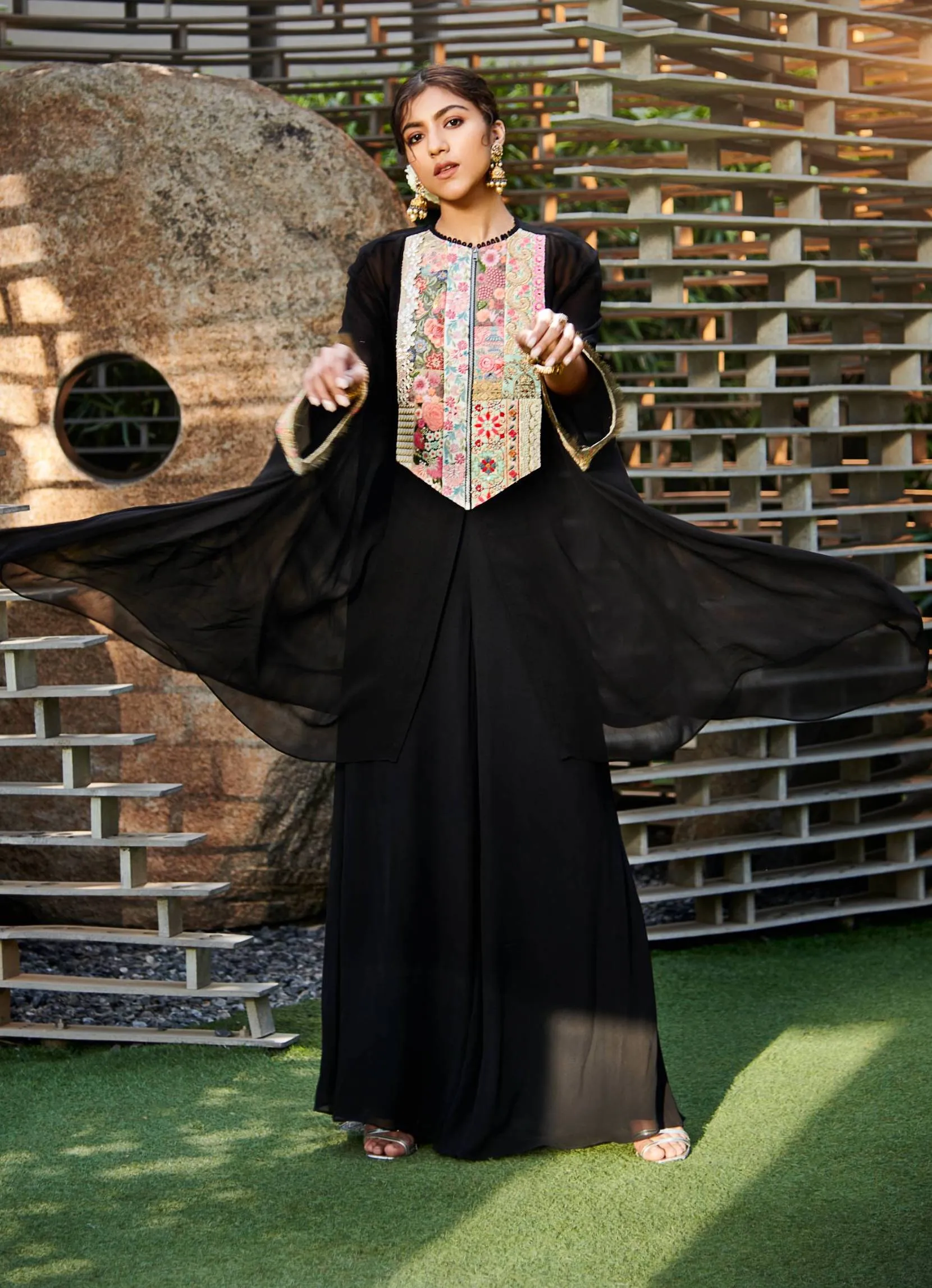 Black Georgette Sharara With Tunic