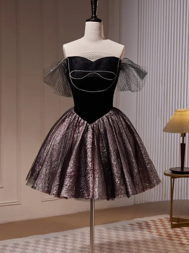 Black Strapless Off The Shoulder Beading Short Homecoming Dresses