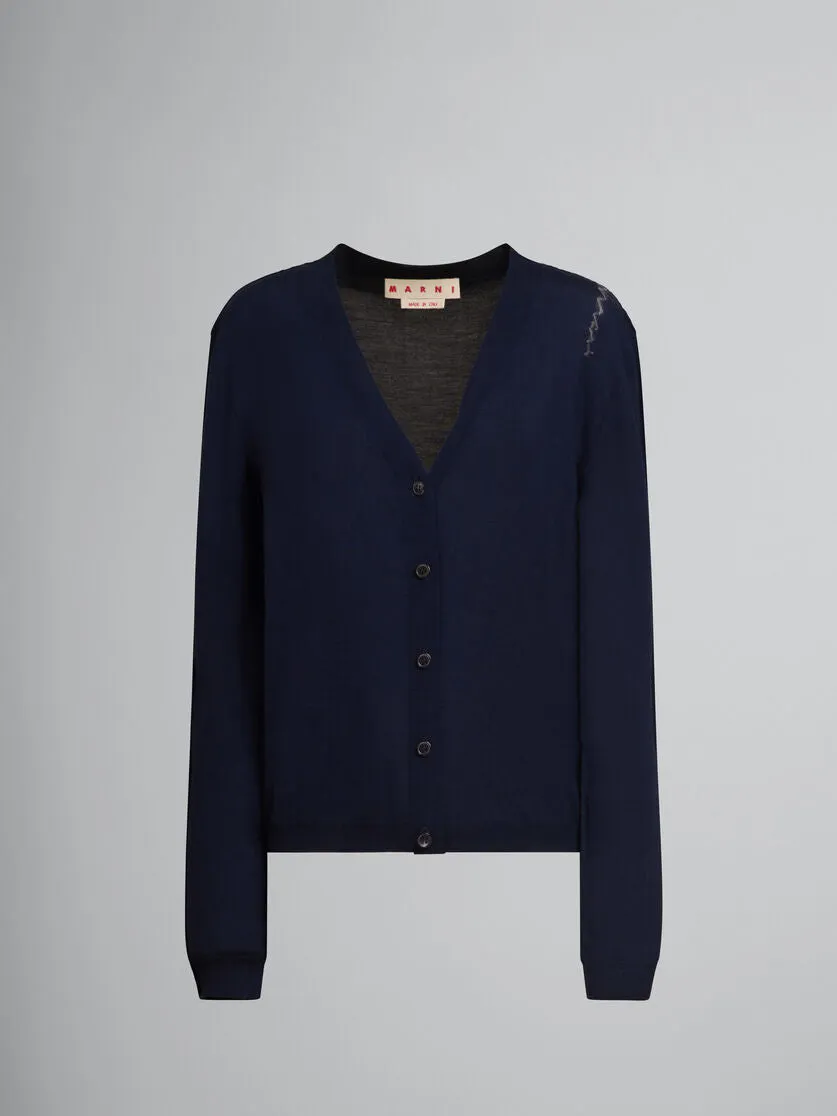 Blue Silk Wool Blend Cardigan