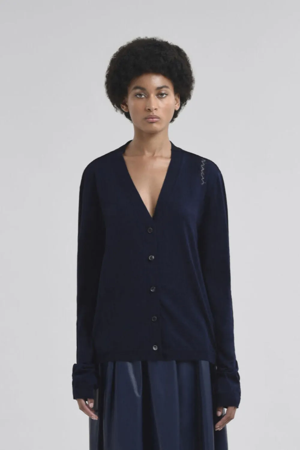 Blue Silk Wool Blend Cardigan