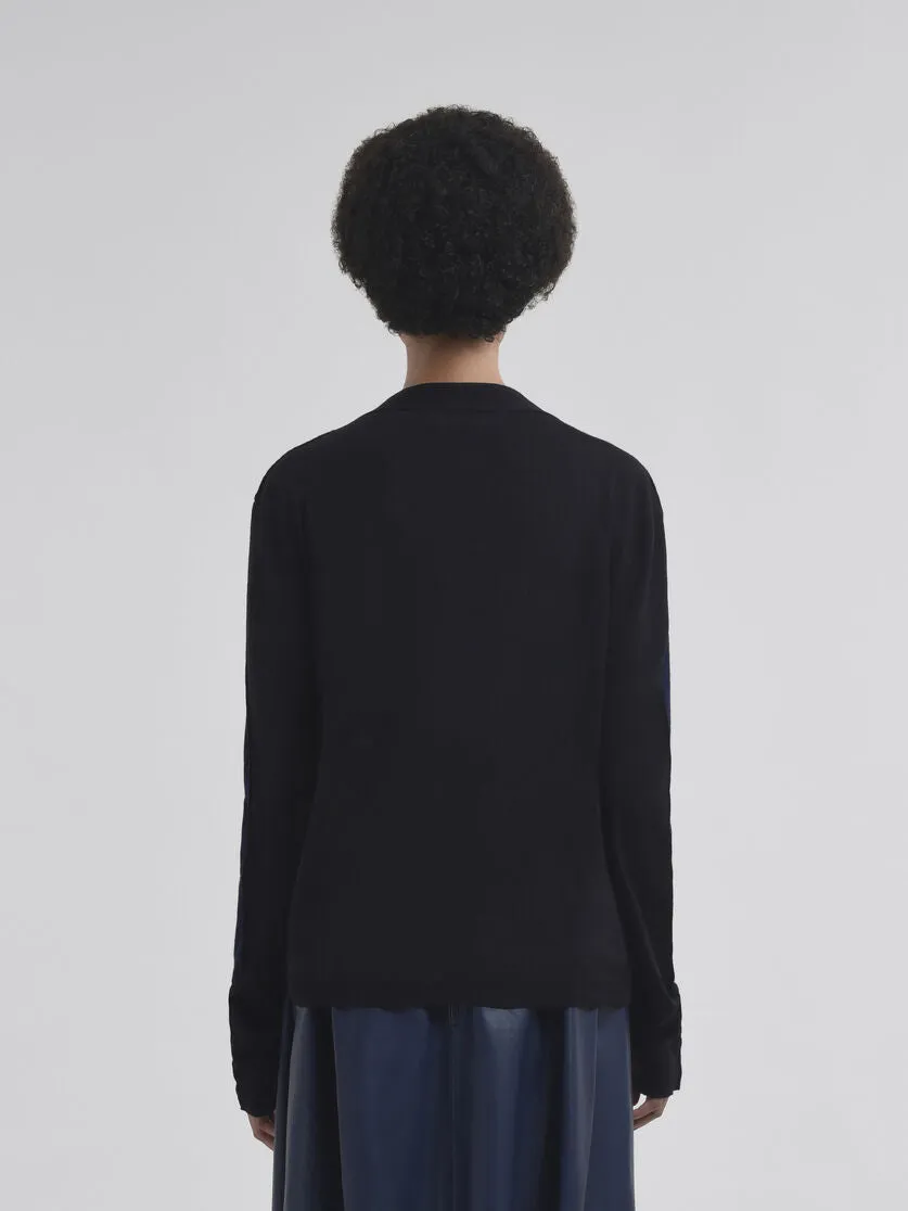 Blue Silk Wool Blend Cardigan