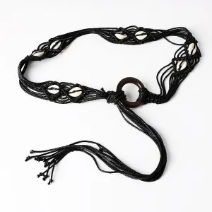 Boho Braided Wide Belt w/ Tassel Detail Brown Waist Chain