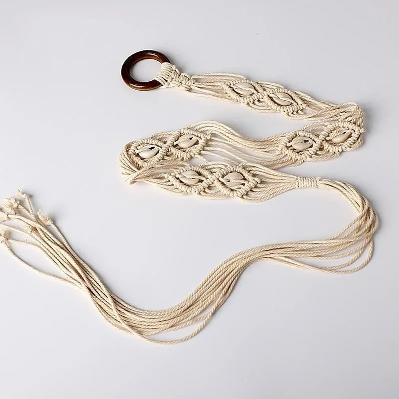 Boho Braided Wide Belt w/ Tassel Detail Brown Waist Chain