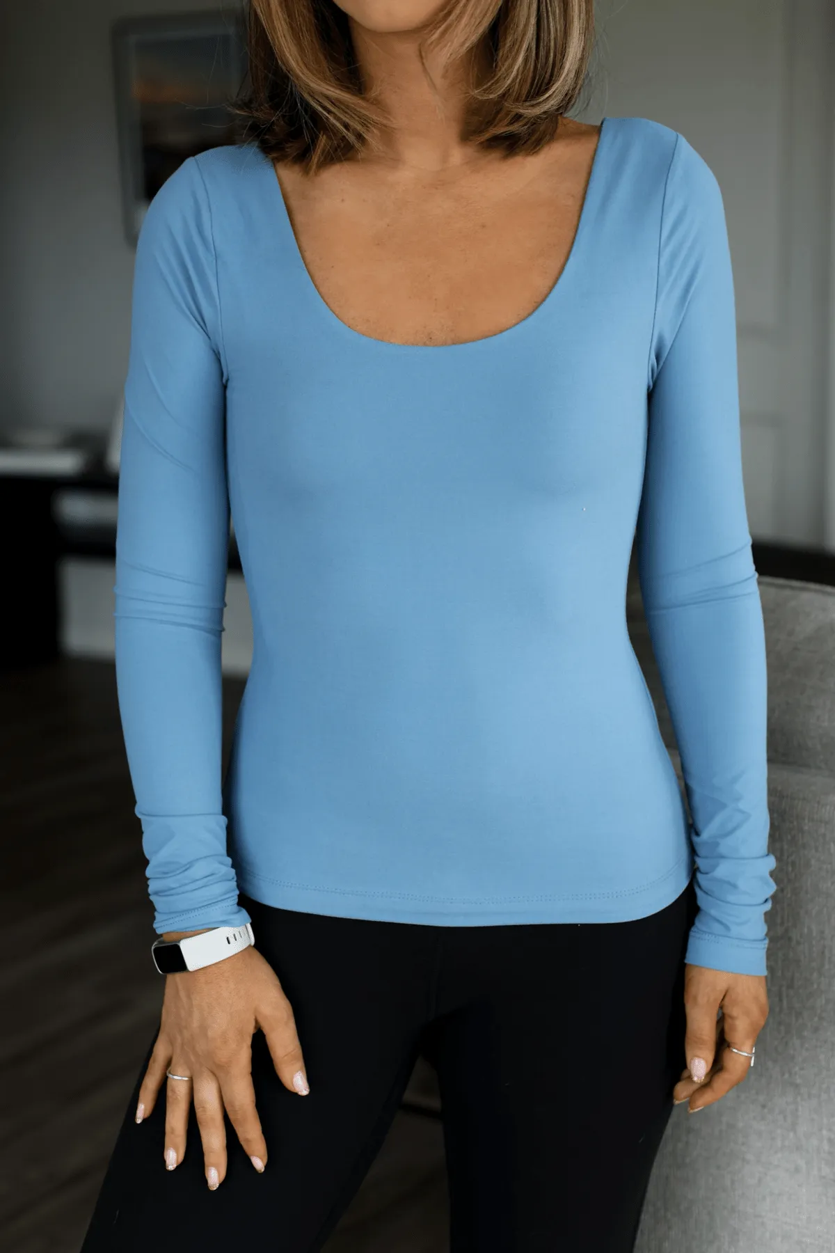 Buttery Soft Double Layer Scoop Neck Top - Blue - FINAL SALE