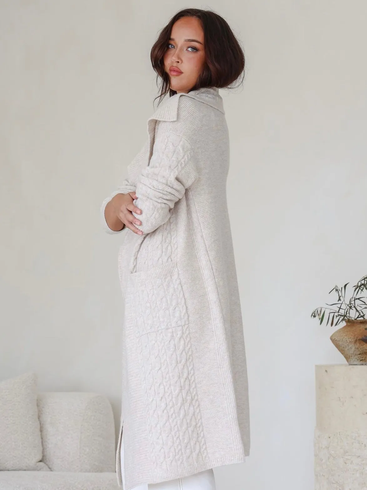 Cable Knit Cardigan : Natural