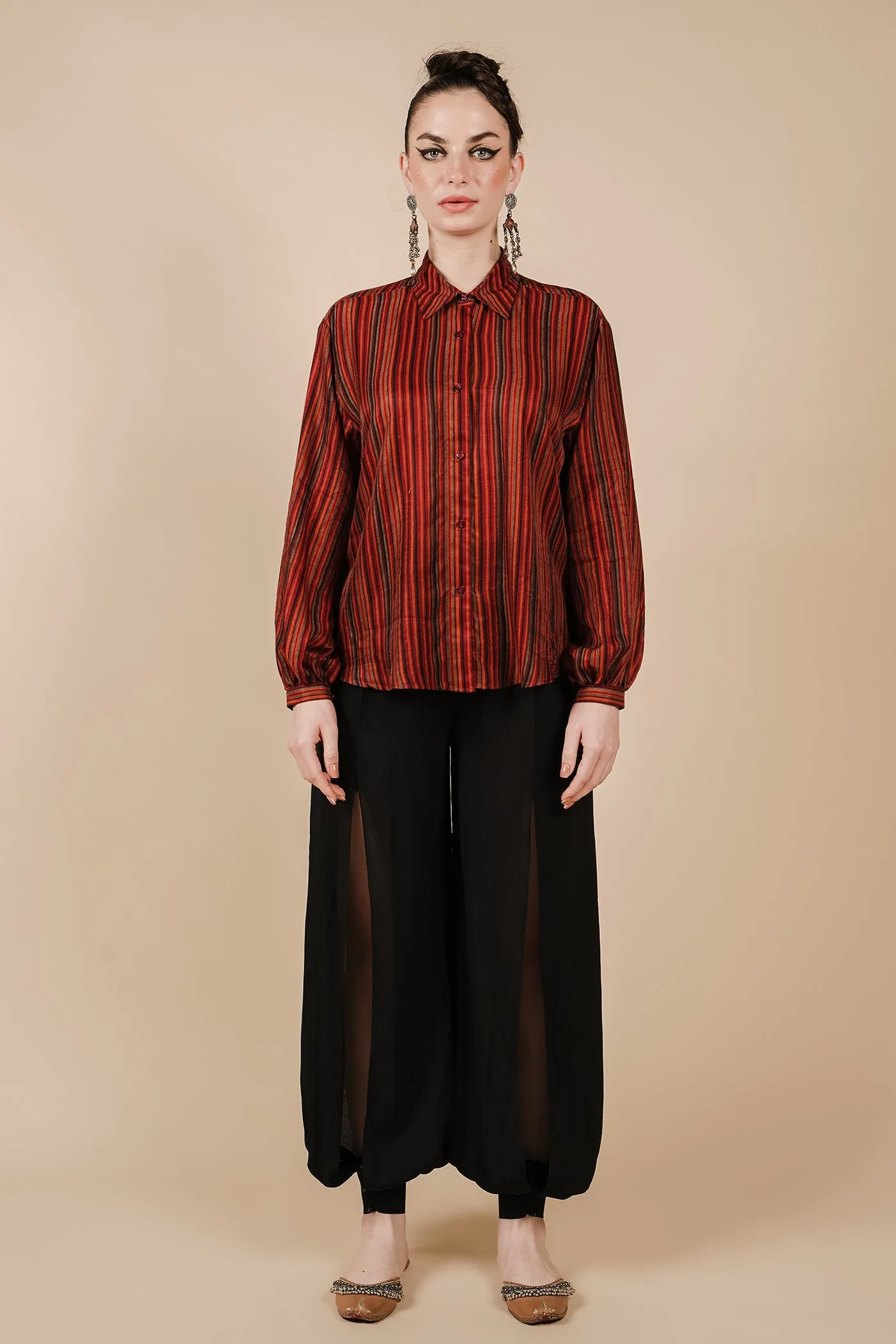 Caramine Red Striped Long Top
