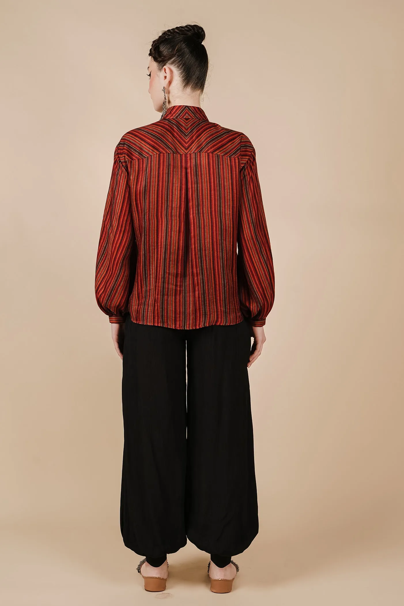 Caramine Red Striped Long Top