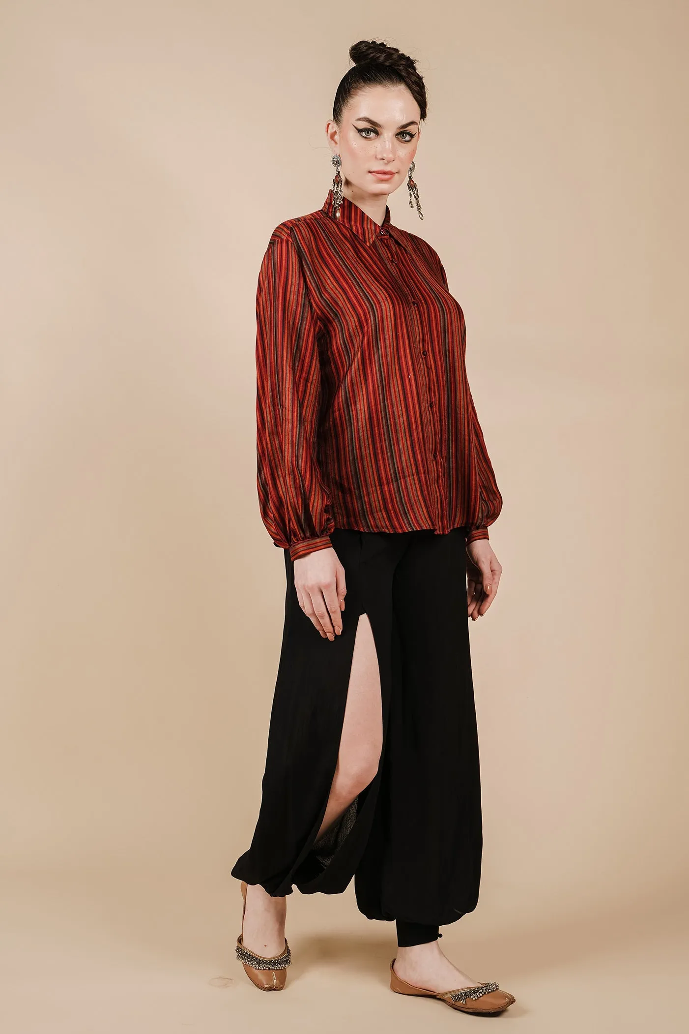 Caramine Red Striped Long Top