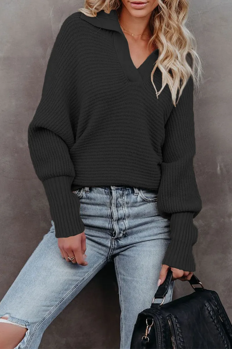 Casual Solid Patchwork Turndown Collar Sweater(7 Colors)