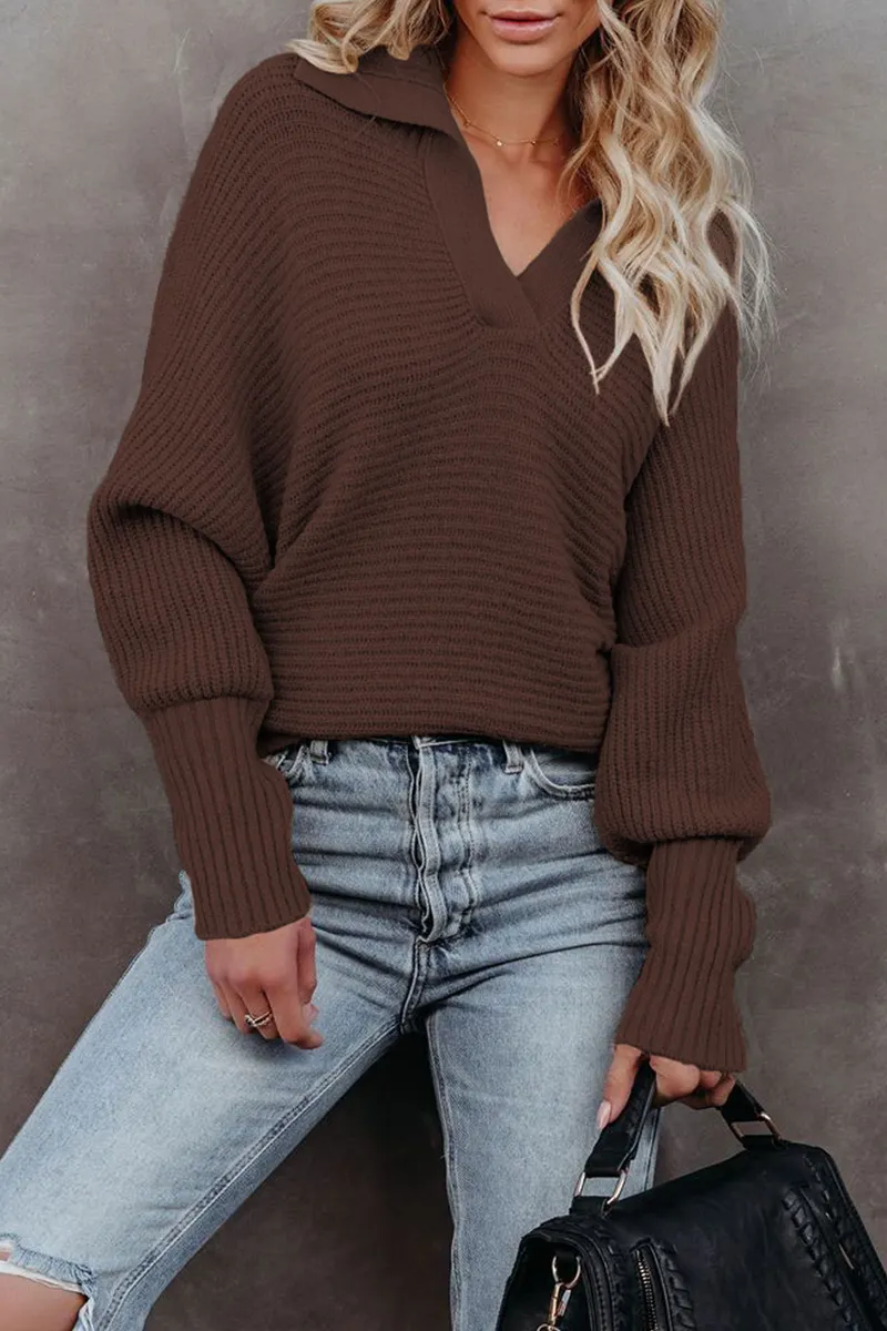 Casual Solid Patchwork Turndown Collar Sweater(7 Colors)
