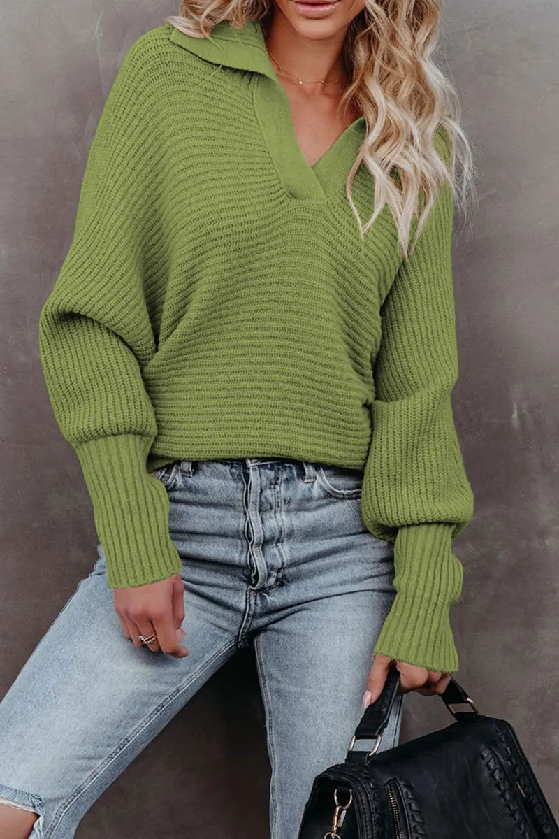 Casual Solid Patchwork Turndown Collar Sweater(7 Colors)