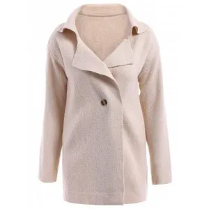 Casual Turn-Down Collar Loose-Fitting Solid Color Long Sleeve Women's Cardigan - Off-white One Size(fit Size Xs To M)