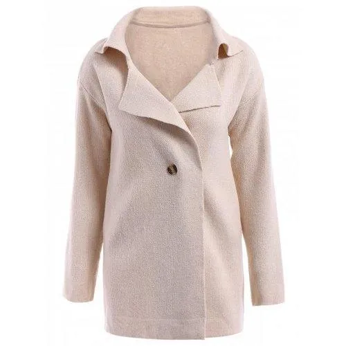 Casual Turn-Down Collar Loose-Fitting Solid Color Long Sleeve Women's Cardigan - Off-white One Size(fit Size Xs To M)