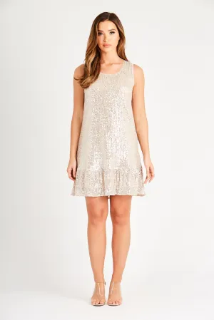 Champagne sequin A line dress with frill