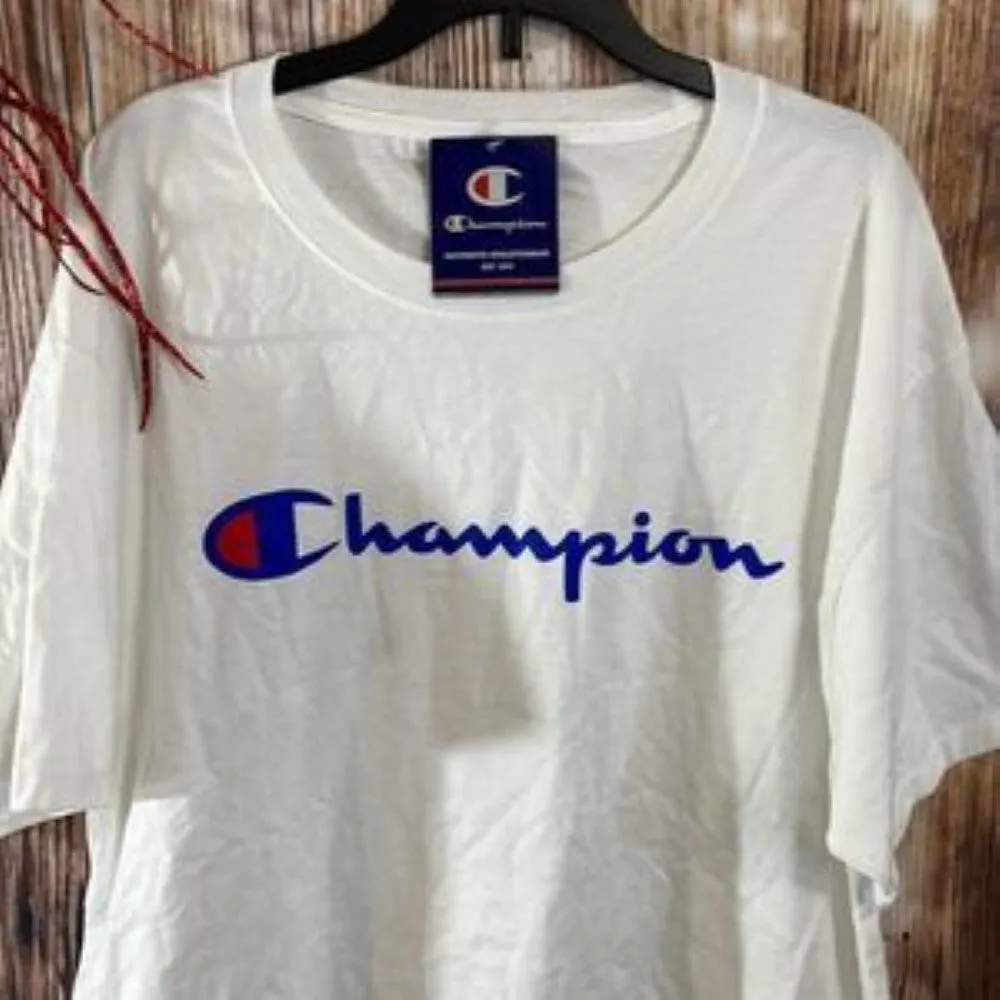 Champion Men's Classic Jersey Graphic T-Shirt, White Script, Large