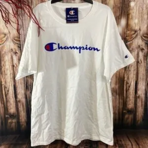 Champion Men's Classic Jersey Graphic T-Shirt, White Script, Large