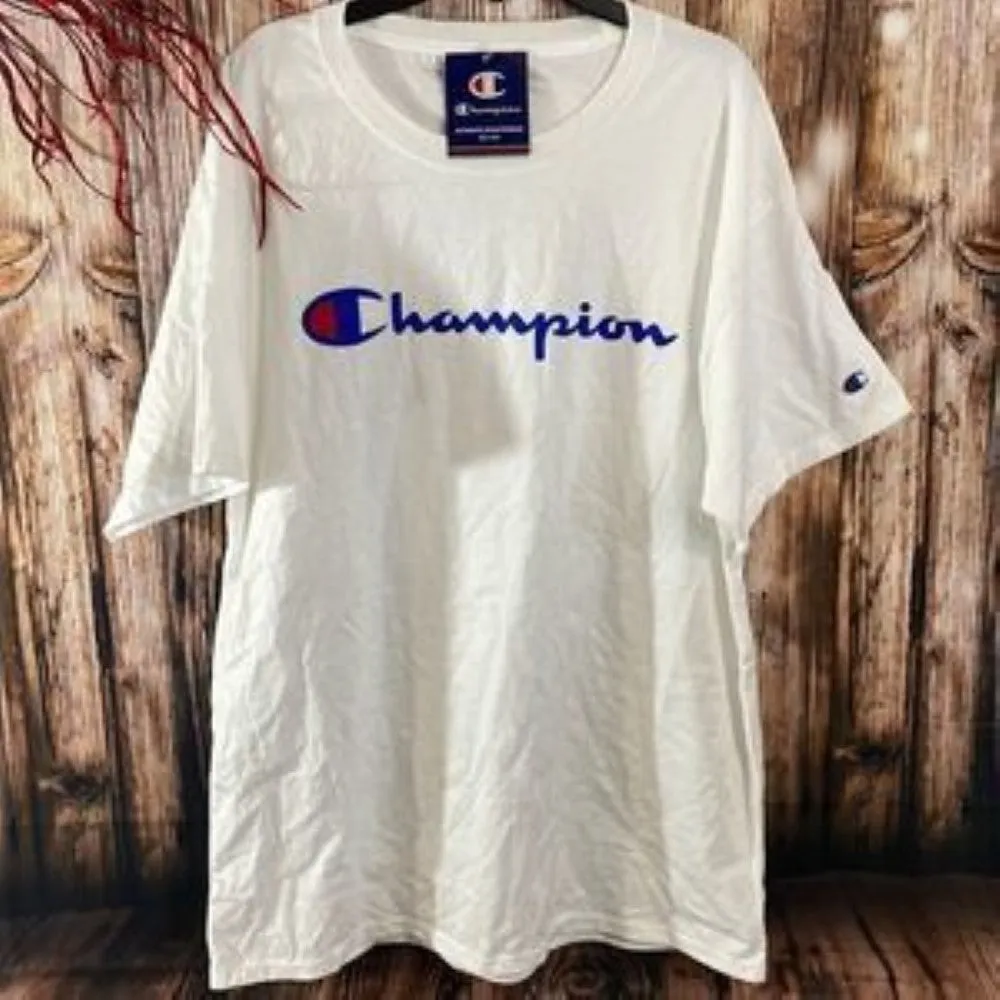 Champion Men's Classic Jersey Graphic T-Shirt, White Script, Large