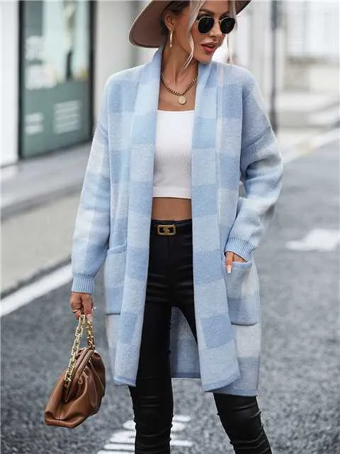 Checkered long cardigan