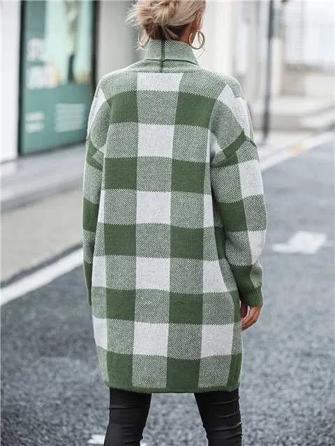 Checkered long cardigan