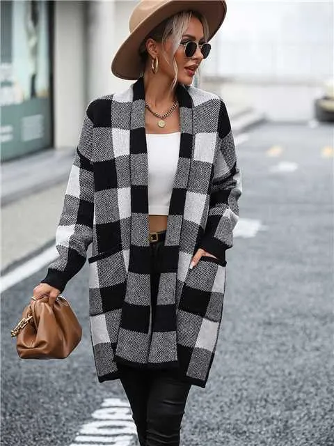 Checkered long cardigan