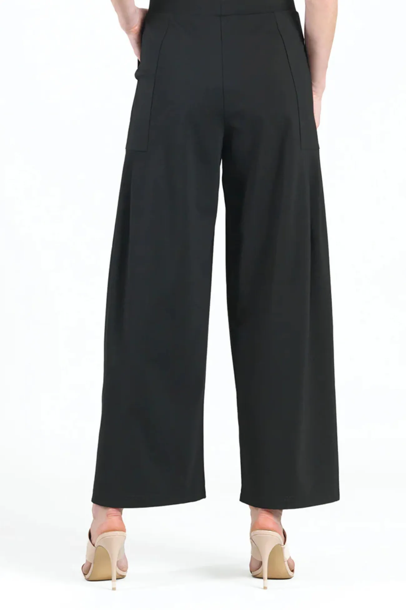 Clara Sunwoo Black Ponte Knit Pleated Wide Leg Pocket Pant