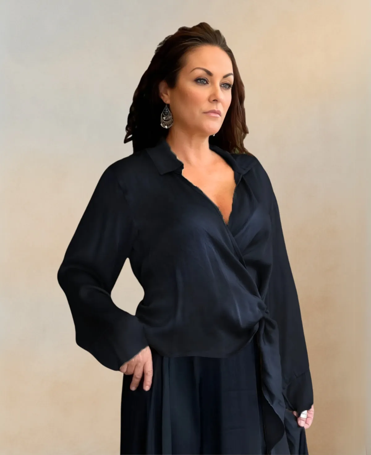 Coral Cross-over Satin Blouse