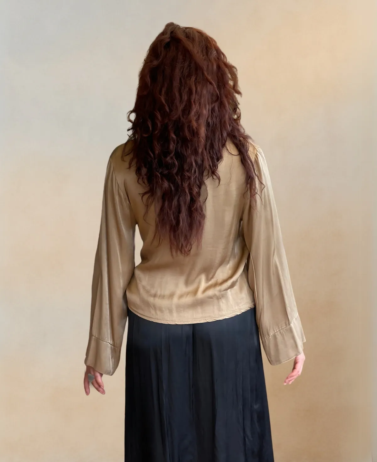 Coral Cross-over Satin Blouse