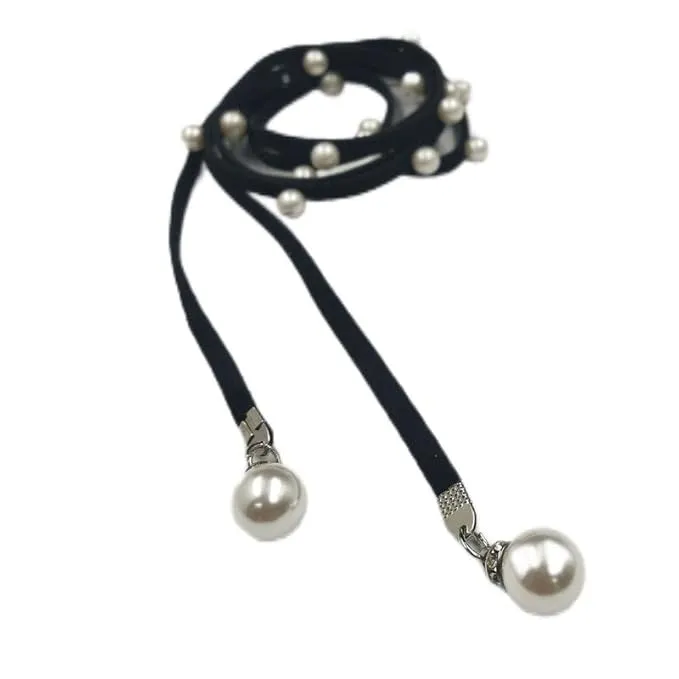 Cord Suede Belt with Pearl Accents