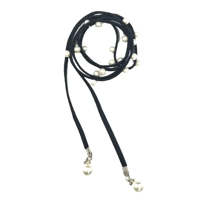 Cord Suede Belt with Pearl Accents