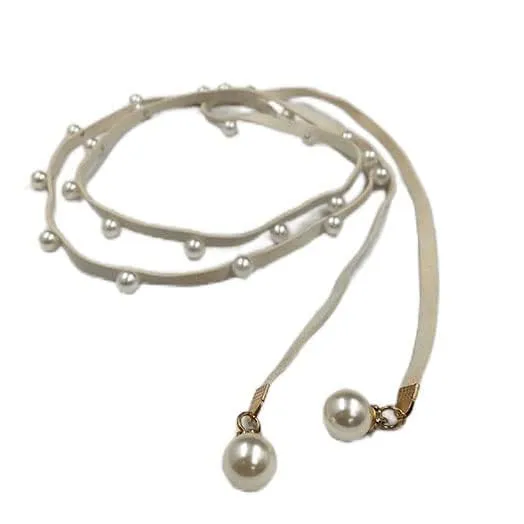 Cord Suede Belt with Pearl Accents