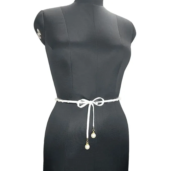 Cord Suede Belt with Pearl Accents