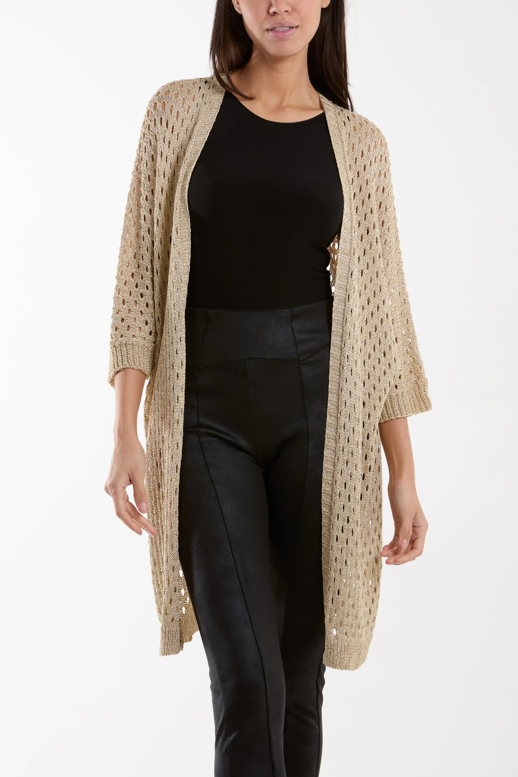 Crochet 3/4 Sleeve Long Cardigan