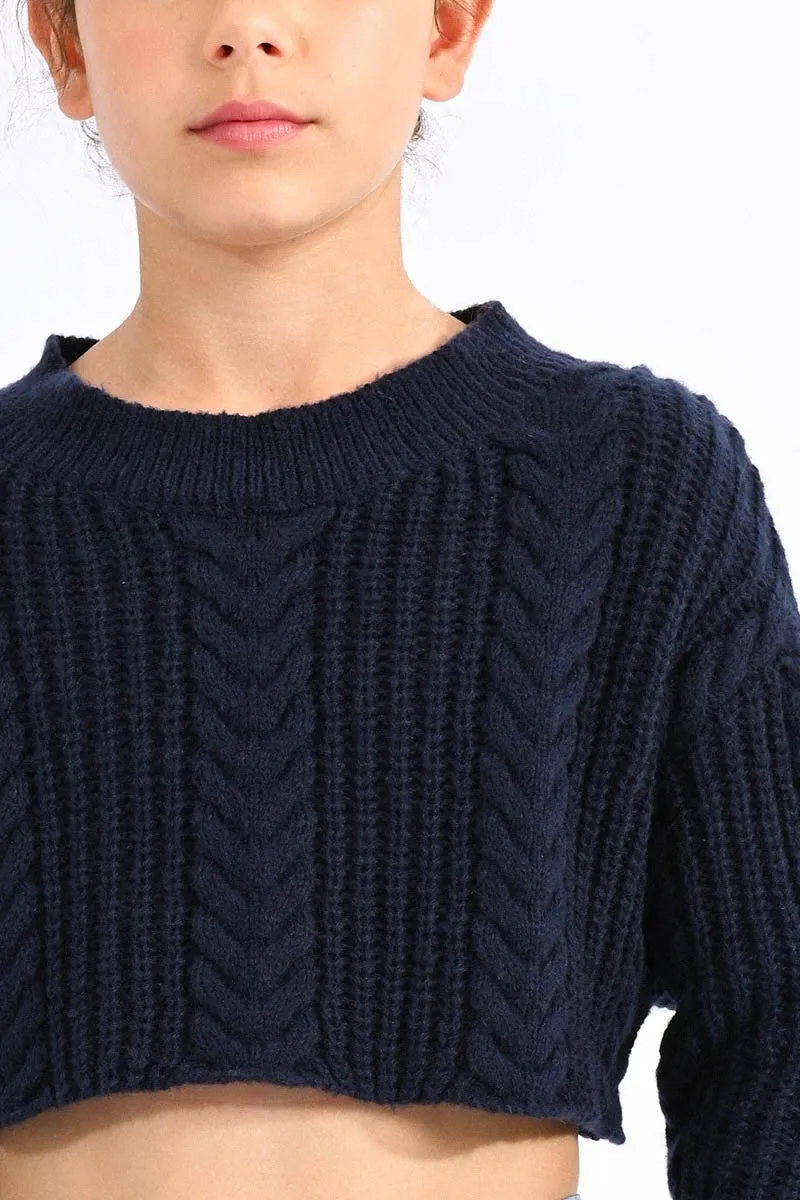 CROPPED SWEATER WITH CABLE KNIT