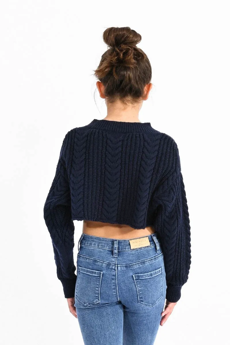 CROPPED SWEATER WITH CABLE KNIT