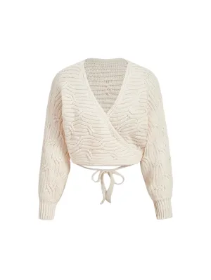 Debora Knit Wrap Sweater with Tie-Front Design in Apricot