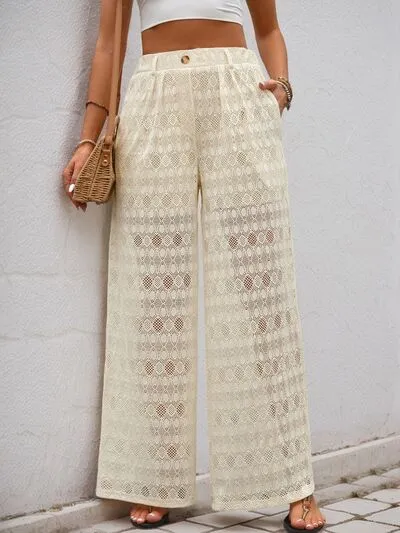Decorative Button Wide Leg Pants