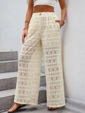 Decorative Button Wide Leg Pants