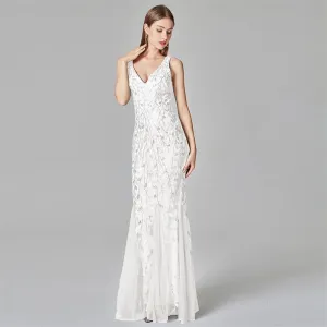 Deep V-Neck Elegant Woman Formal Maxi Evening party dress