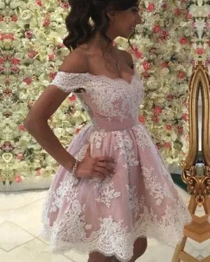 Delicate Short Homecoming Dresses Freshman Blush Pink and White Lace Prom Party Gowns Cocktail Dress