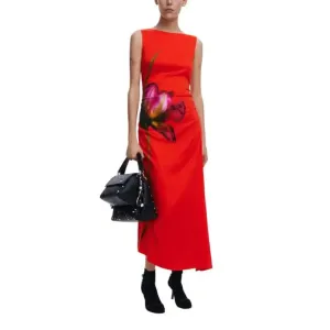 Desigual Sleeveless Red Floral Boat Neck Dress