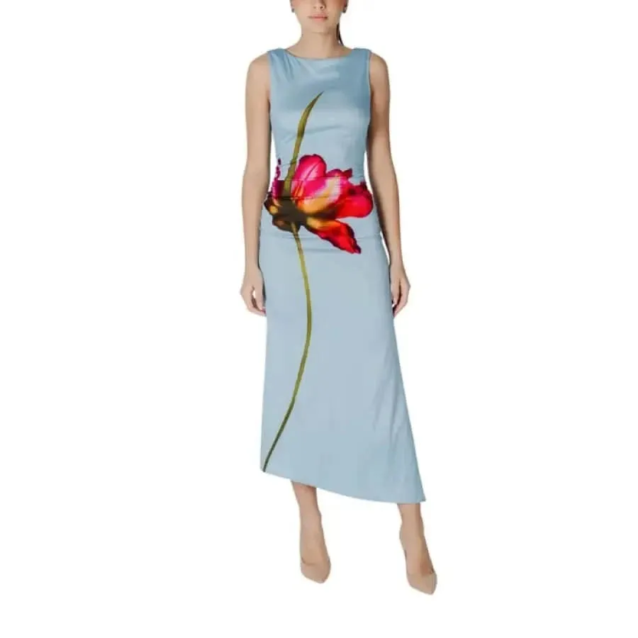 Desigual Sleeveless Red Floral Boat Neck Dress