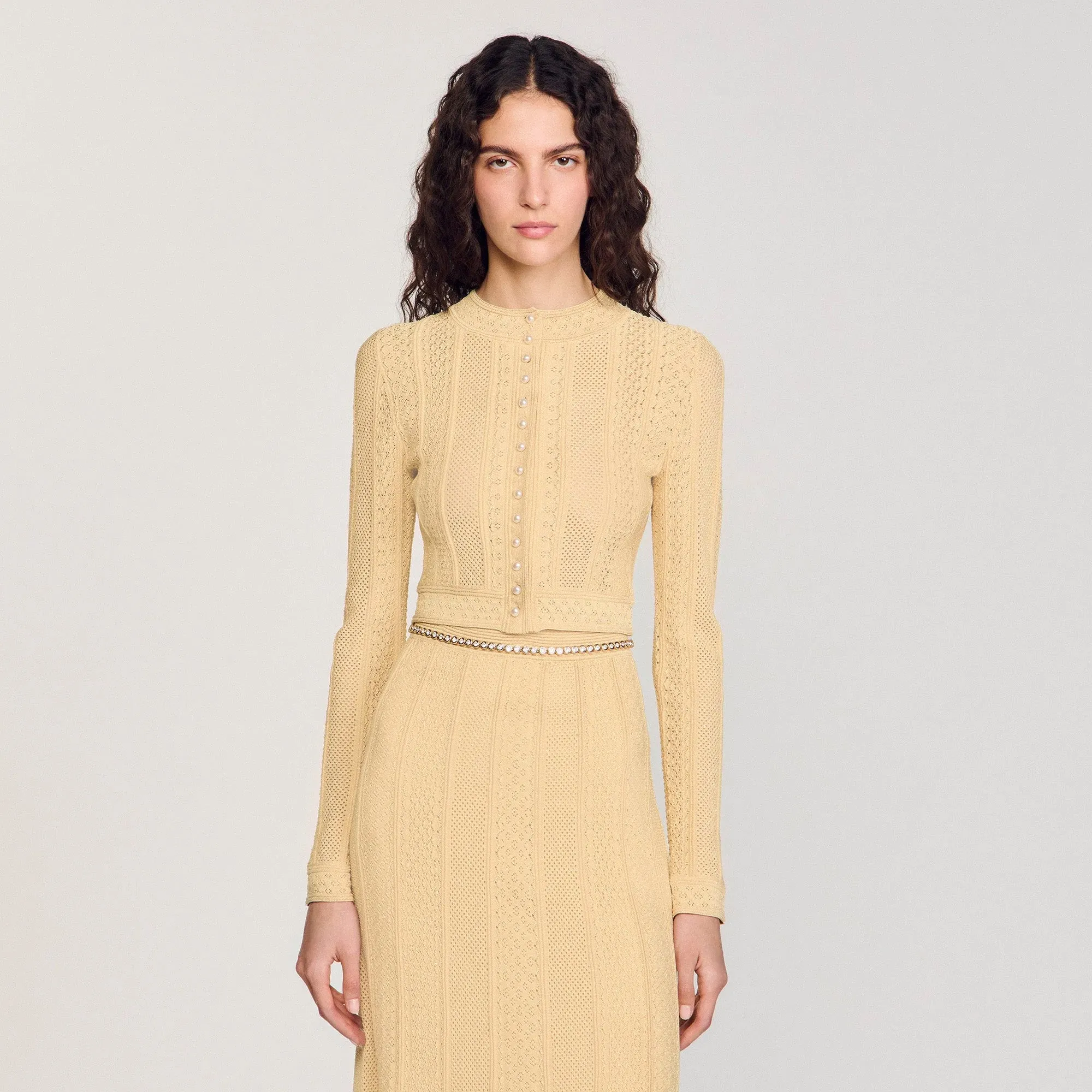 Divin Sheer Knit Cardigan Gold