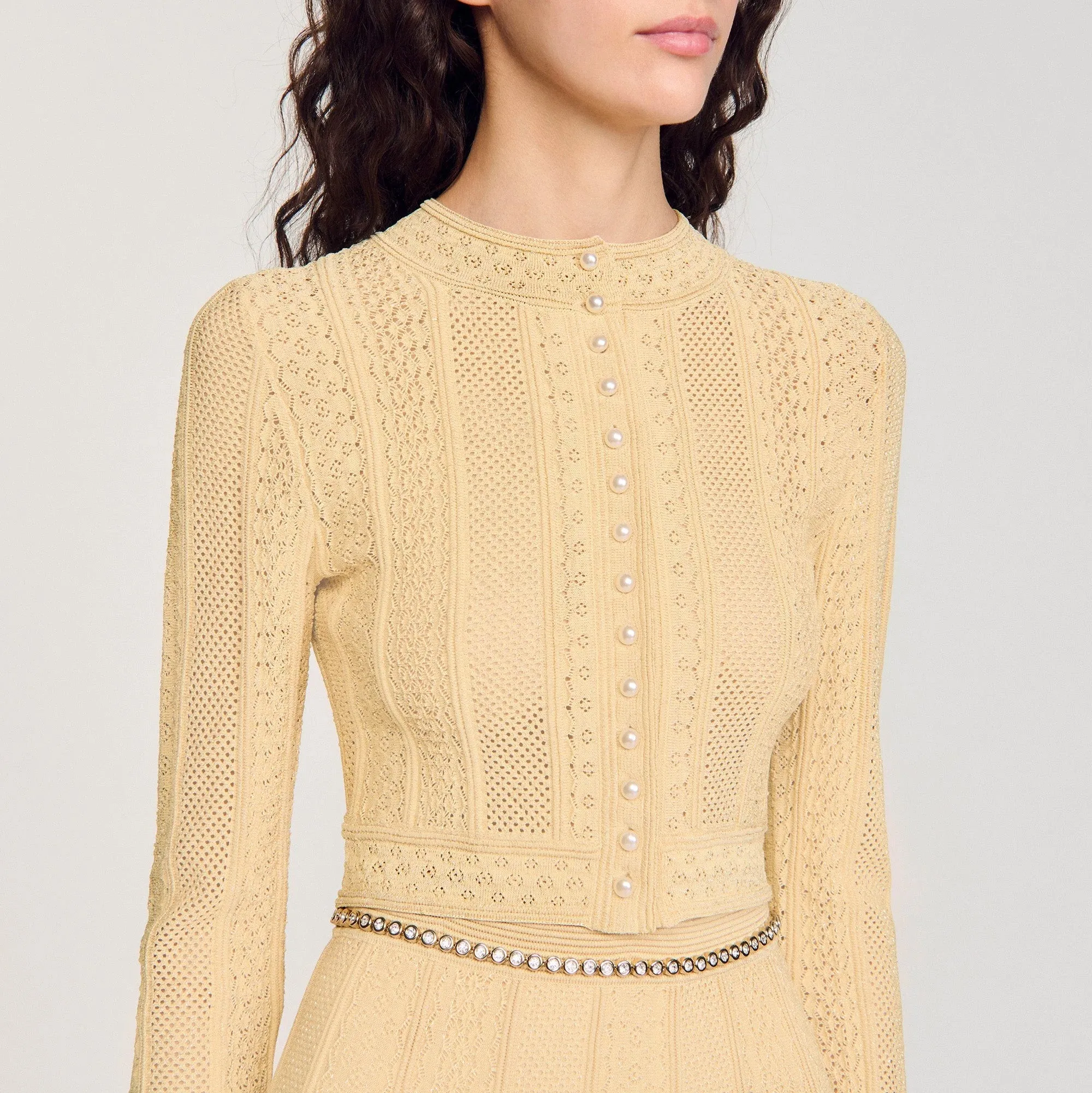 Divin Sheer Knit Cardigan Gold