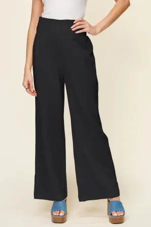 Double Take Full Size Textured Smocked Waist Wide Leg Pants