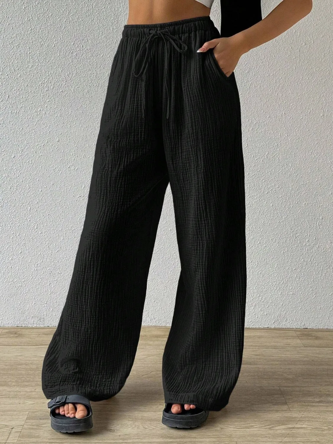 Drawstring Wide Leg Pants